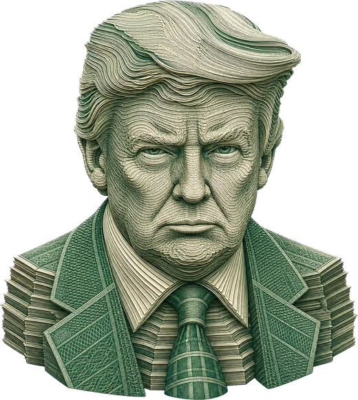 Donald Trump rendered course by course from engraved currency.