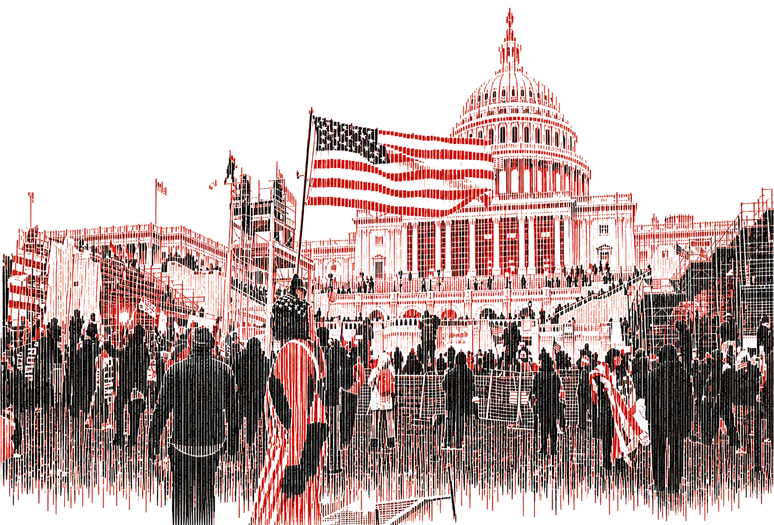 The January 6 attack rendered in the Power Grab vertical-bar treatment
