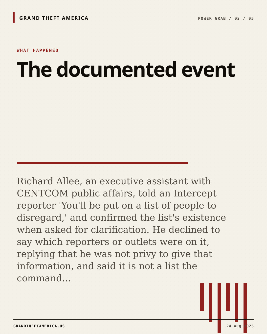 What happened slide for CENTCOM public affairs official confirms a list of journalists to disregard and threatens to add a reporter to it